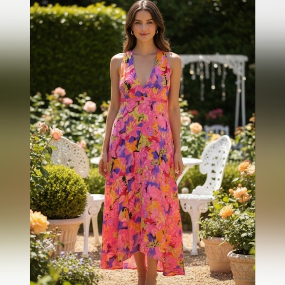 Escada silk watercolor dress size S (34)